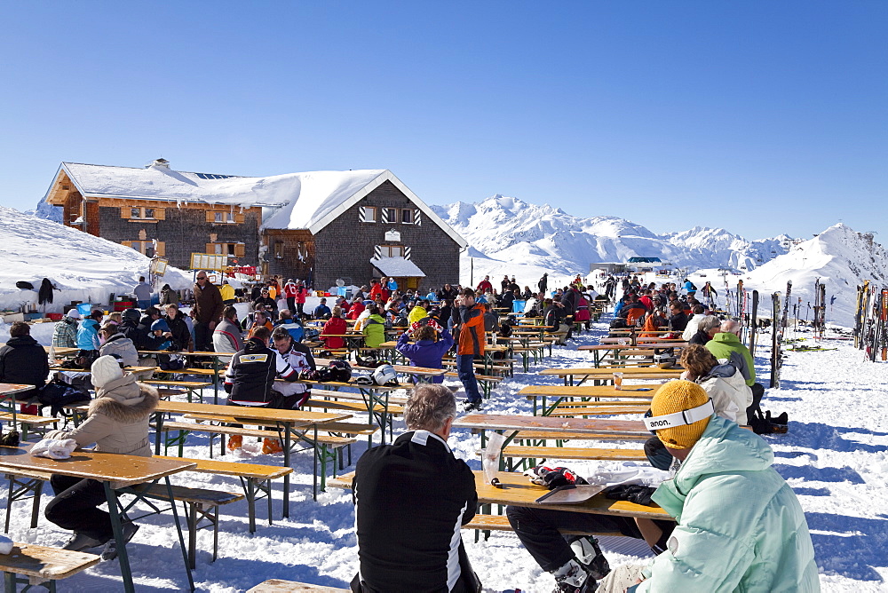 Mountain restaurant, St. Anton am Arlberg, Tirol, Austrian Alps, Europe