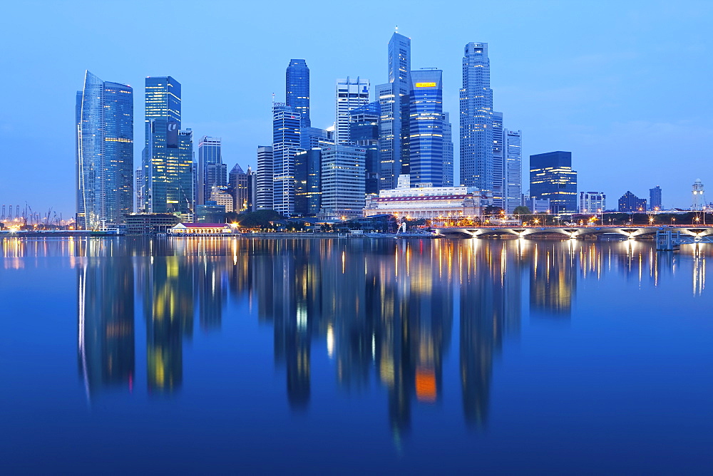 Skyline and Financial district at dawn, Singapore, Southeast Asia, Asia