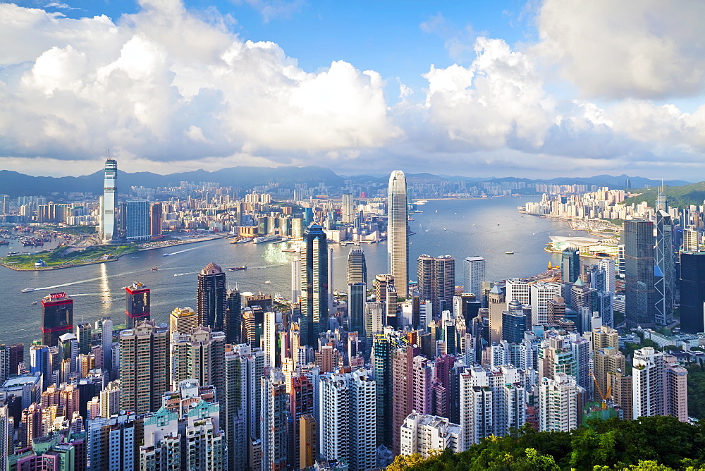 City skyline and Victoria Harbour viewed from Victoria Peak, Hong Kong, China, Asia