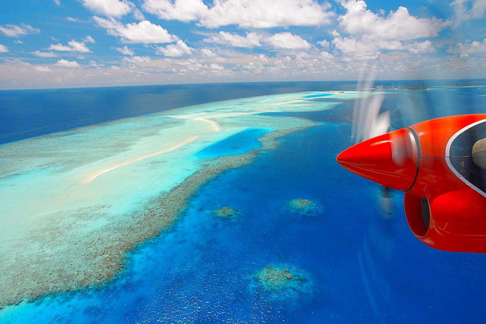 View from aeroplane, Male Atoll, Maldives, Indian Ocean, Asia