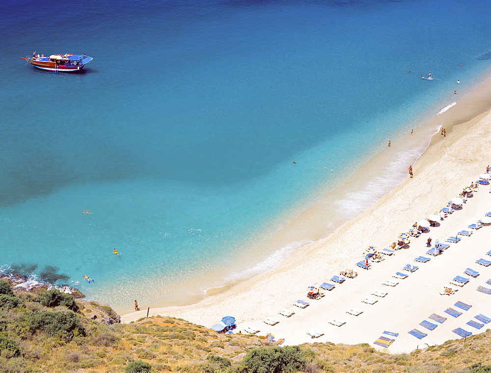 Boat and beach, Antalya, Anatolia, Turkey Minor, Eurasia