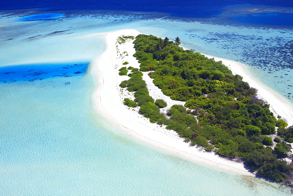 Aerial view of a desert  island, Maldives, Indian Ocean, Asia