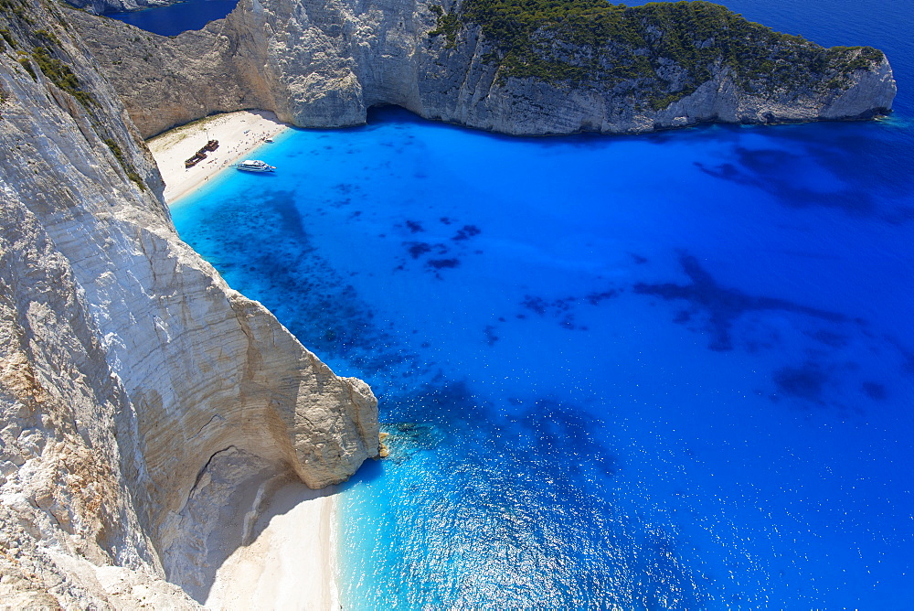 Navagio Beach and shipwreck at Smugglers Cove on the coast of Zakynthos, Ionian Islands, Greek Islands, Greece, Europe