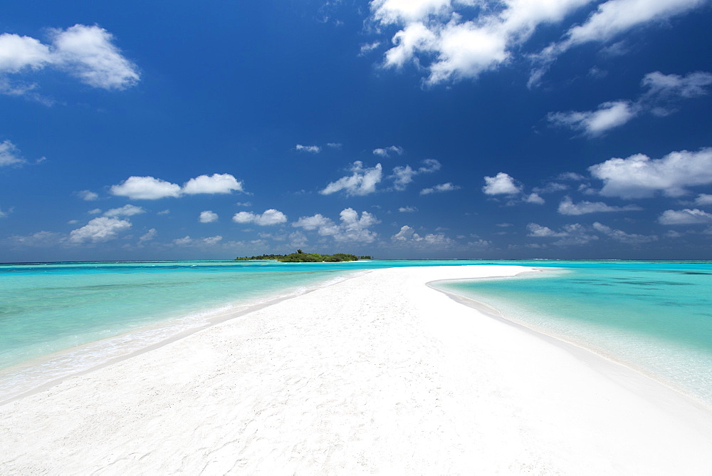 Sandbank and tropical island, Maldives, Indian Ocean, Asia