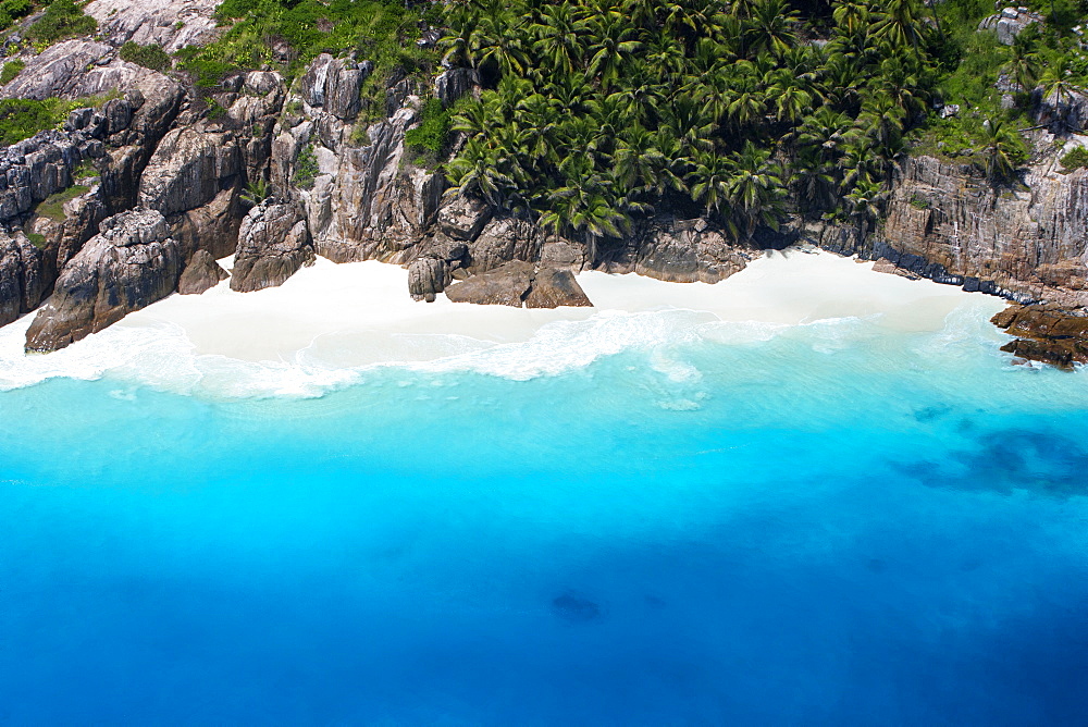 Aerial view of tropical beach, Seychelles, Indian Ocean, Africa