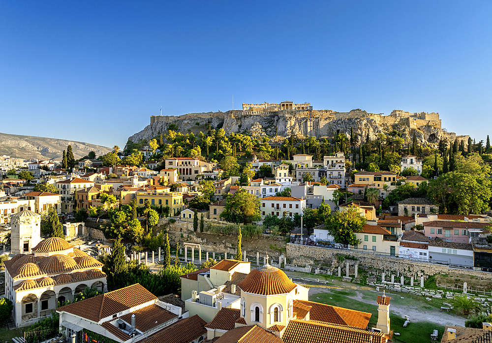 Plaka and Acropolis, Monastiraki, Athens, Greece, Europe