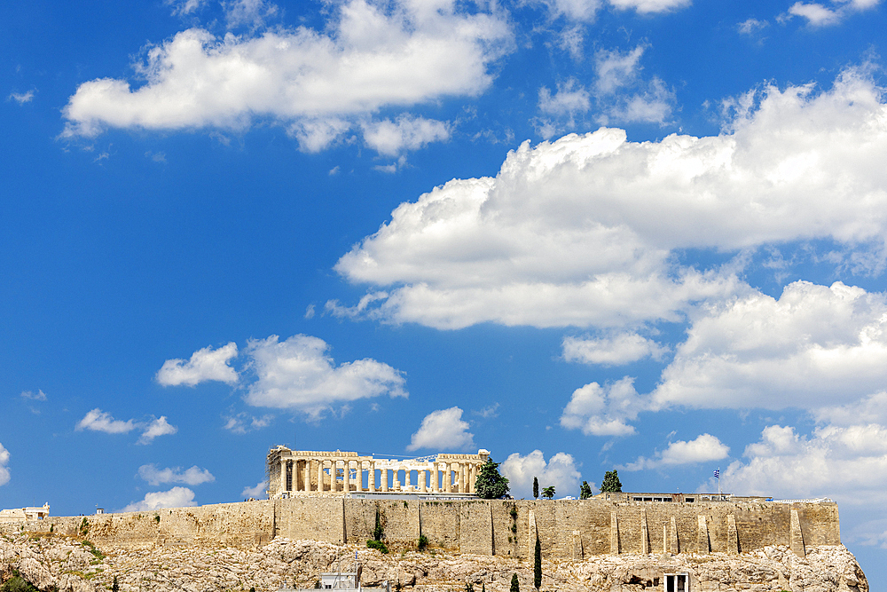 Parthenon, Acropolis and clouds in blue sky, UNESCO World Heritage Site, Athens, Greece, Europe