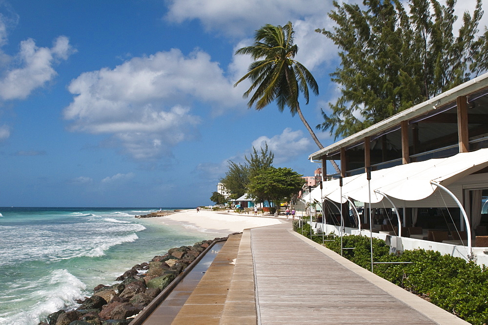 Hastings Beach boardwalk, Barbados, Windward Islands, West Indies, Caribbean, Central America