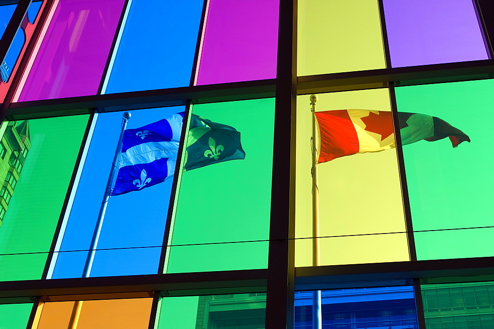 Quebec provincial flag and Canada's national flag, Montreal, Quebec, Canada, North America