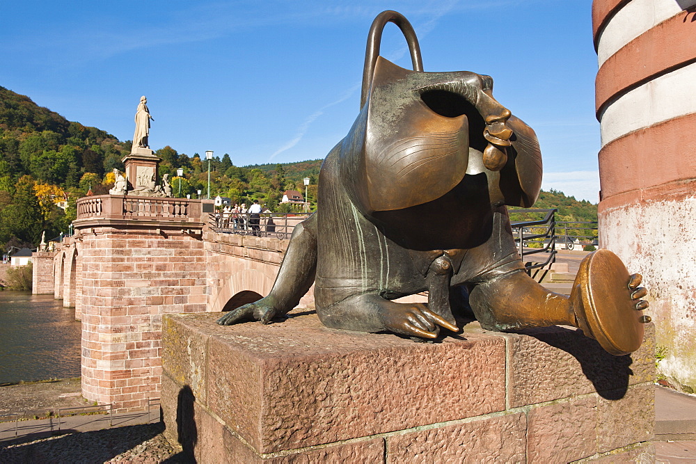 Sculpture at the Alte Brucke (Old Bridge) in Old Town, Heidelberg, Baden-Wurttemberg, Germany, Europe