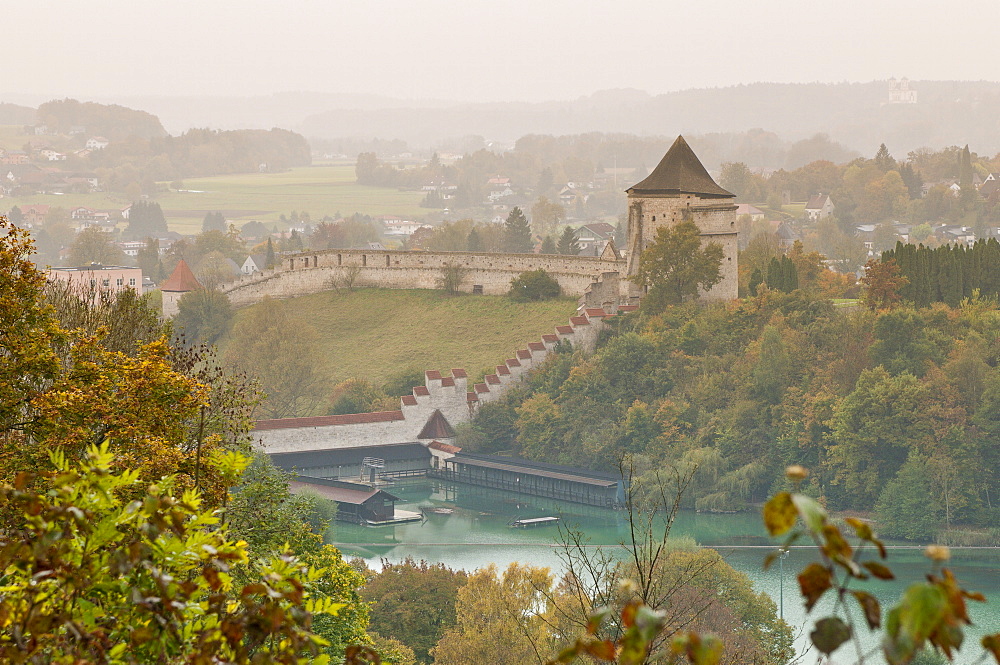 Aerial view of Burghausen from Burghausen Castle, Bavaria, Germany, Europe