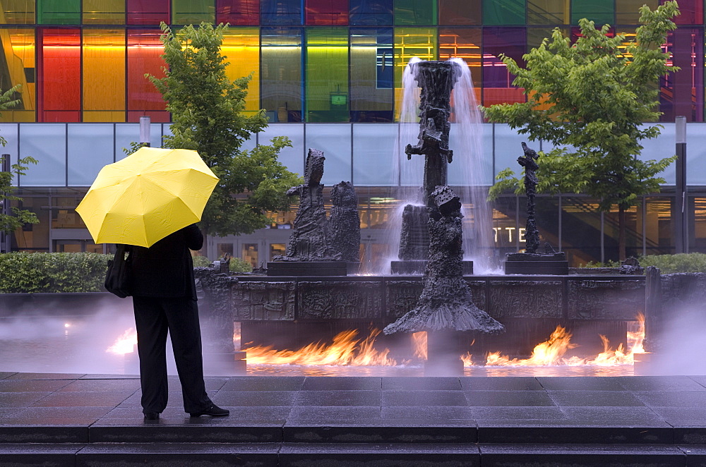 La Joute, the fire fountain by Jean-Paul Riopelle, Place Jean-Paul-Riopelle, Montreal, Quebec, Canada, North America