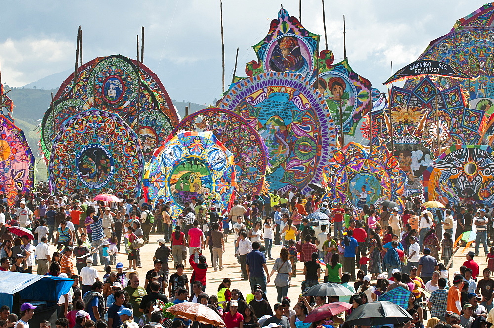 Day Of The Dead kites (barriletes) ceremony in cemetery of Sumpango, Guatemala, Central America