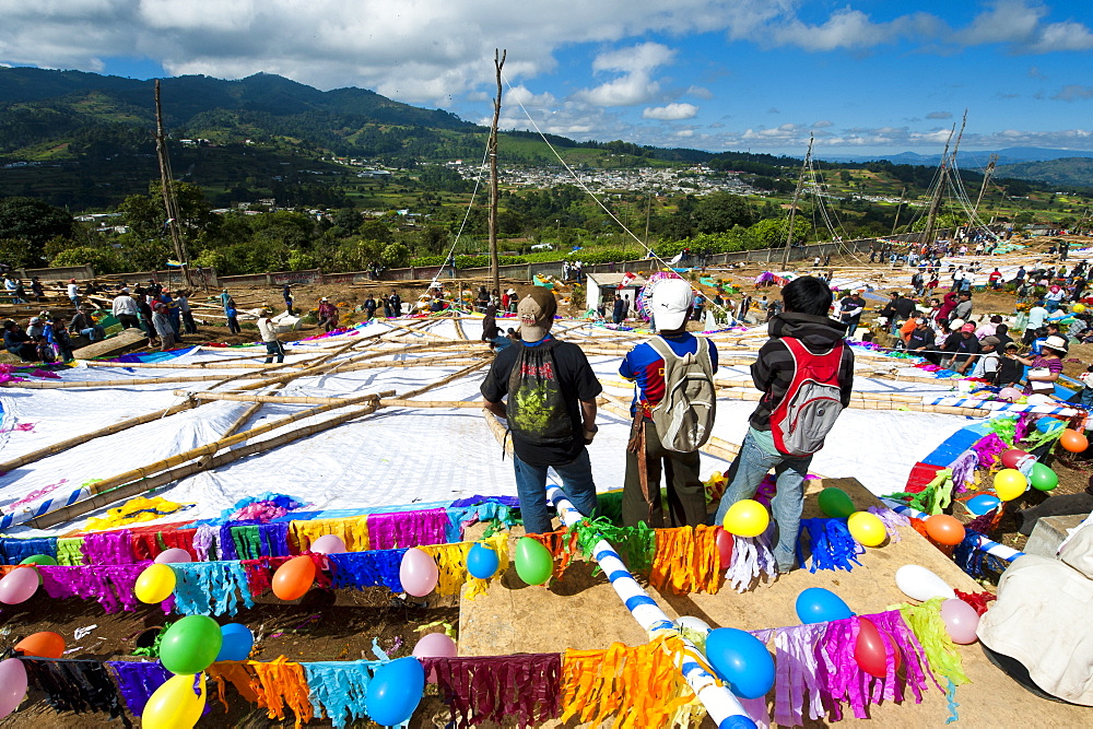 Day Of The Dead kites (barriletes) in cemetery in Santiago Sacatepequez, Guatemala, Central America