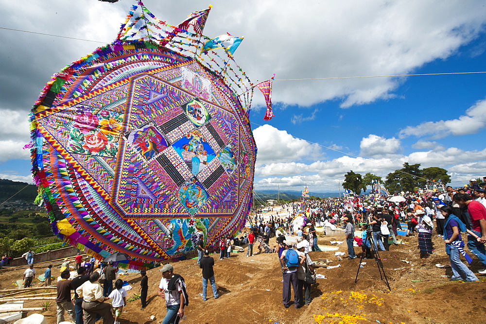 Day Of The Dead kites (barriletes) in cemetery in Santiago Sacatepequez, Guatemala, Central America