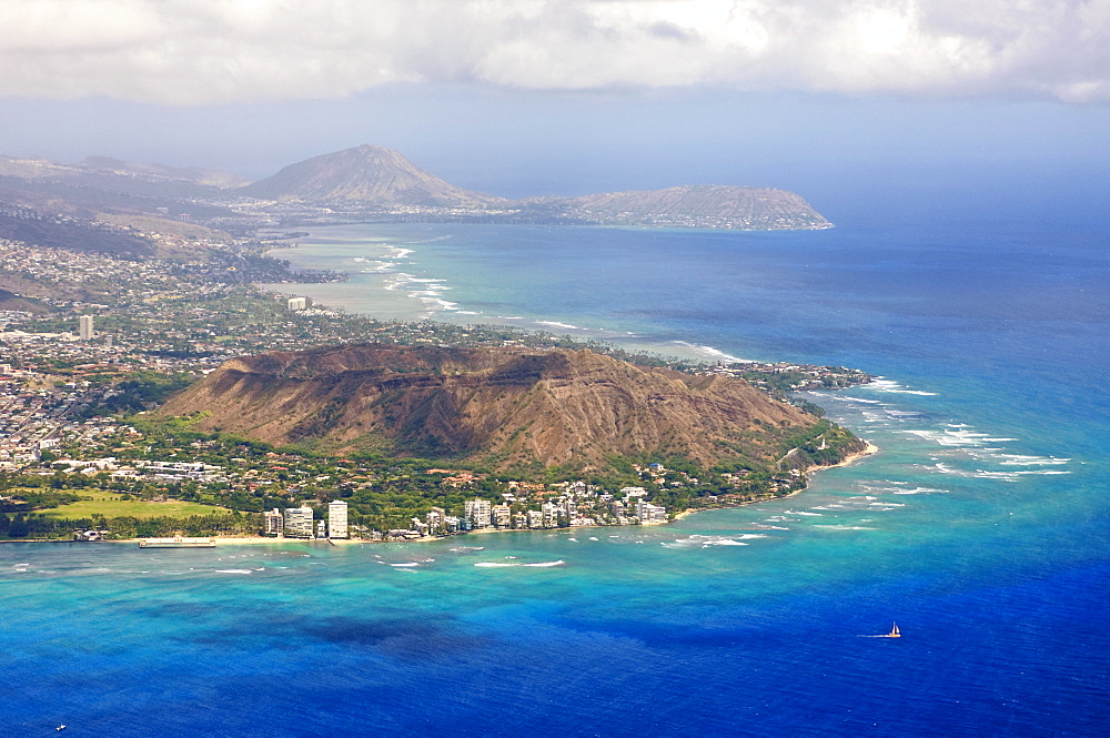 Aerial of Honolulu and Diamond Head, Oahu, Hawaii, United States of America, Pacific, North America