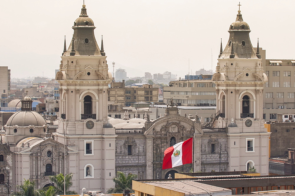 Cathedral of Lima from the steeple of The Church Santo Domingo, Lima, Peru, South America