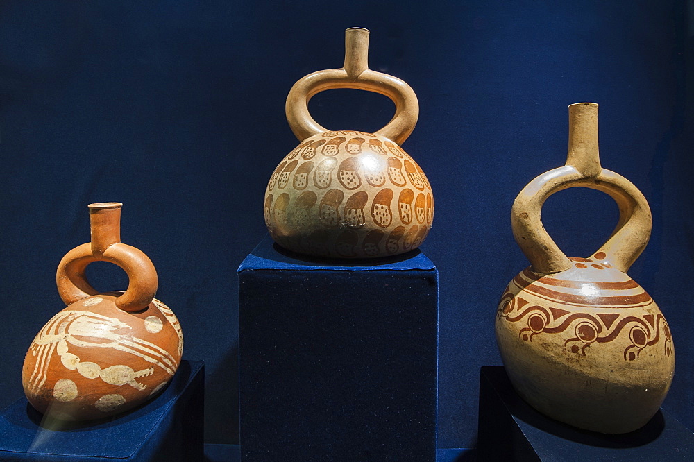 Pre-Columbian pottery in the Museum of Archaeology, Trujillo, Peru, South America