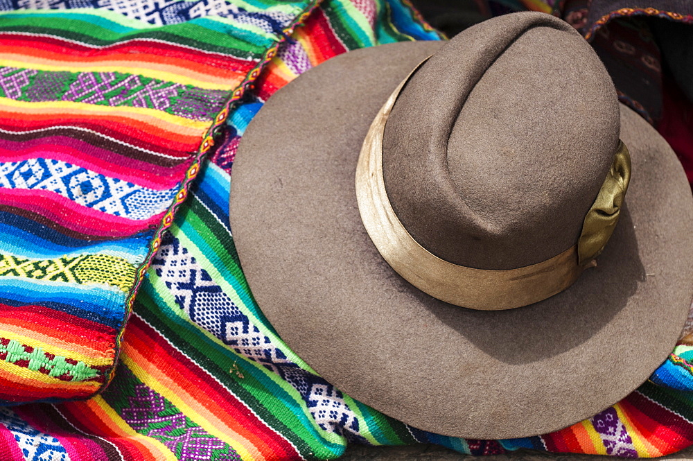 Inca woman's hat and blanket, Chinchero, Peru, South America