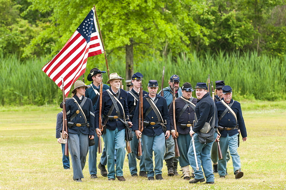 Union soldiers at the Thunder on the Roanoke Civil War reenactment in Plymouth, North Carolina, United States of America, North America