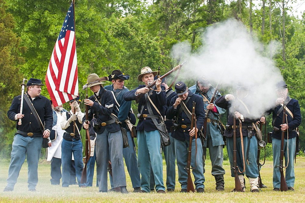 Union soldiers at the Thunder on the Roanoke Civil War reenactment in Plymouth, North Carolina, United States of America, North America