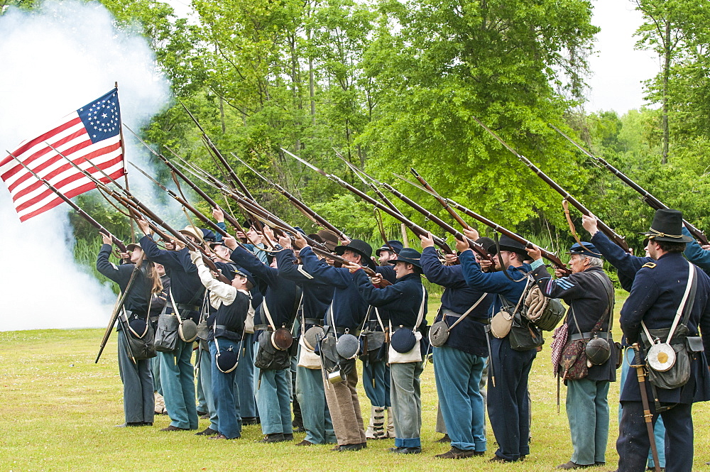 Union soldiers at the Thunder on the Roanoke Civil War reenactment in Plymouth, North Carolina, United States of America, North America