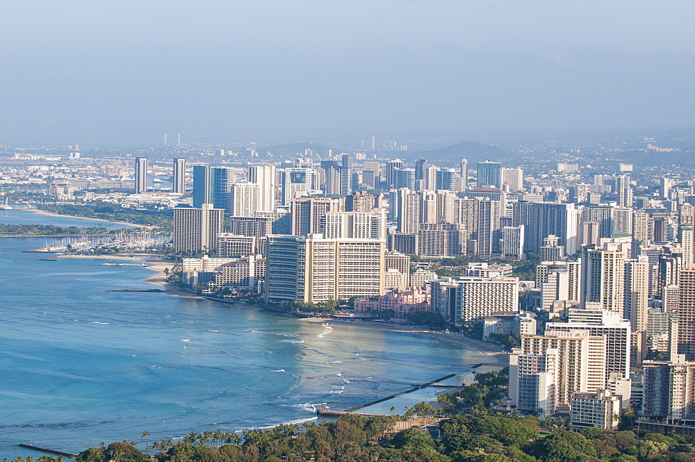 Honolulu from atop Diamond Head State Monument (Leahi Crater), Honolulu, Oahu, Hawaii, United States of America, Pacific