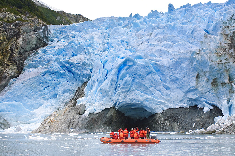 Exploring glacier in southern Chile, Chile, South America