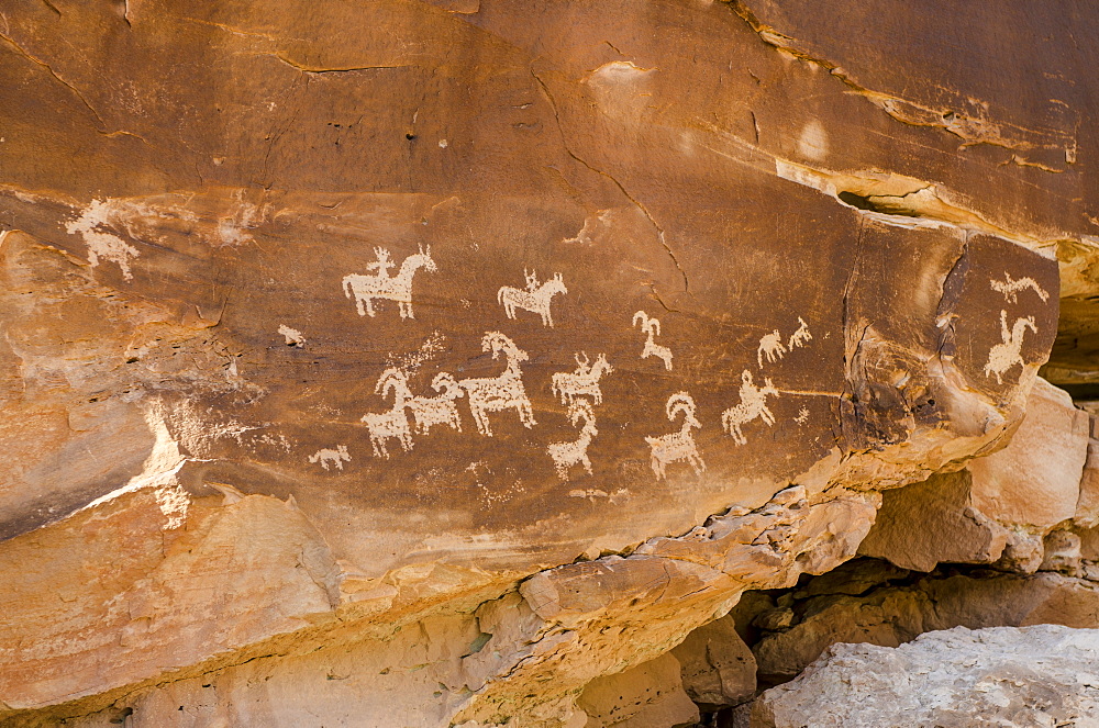 Ute rock art petroglyphs, Arches National Park, Utah, United States of America, North America