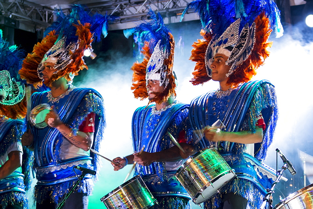 Brazilian samba band in the International Carnival Seychelles, in Victoria, Mahe, Republic of Seychelles, Indian Ocean, Africa