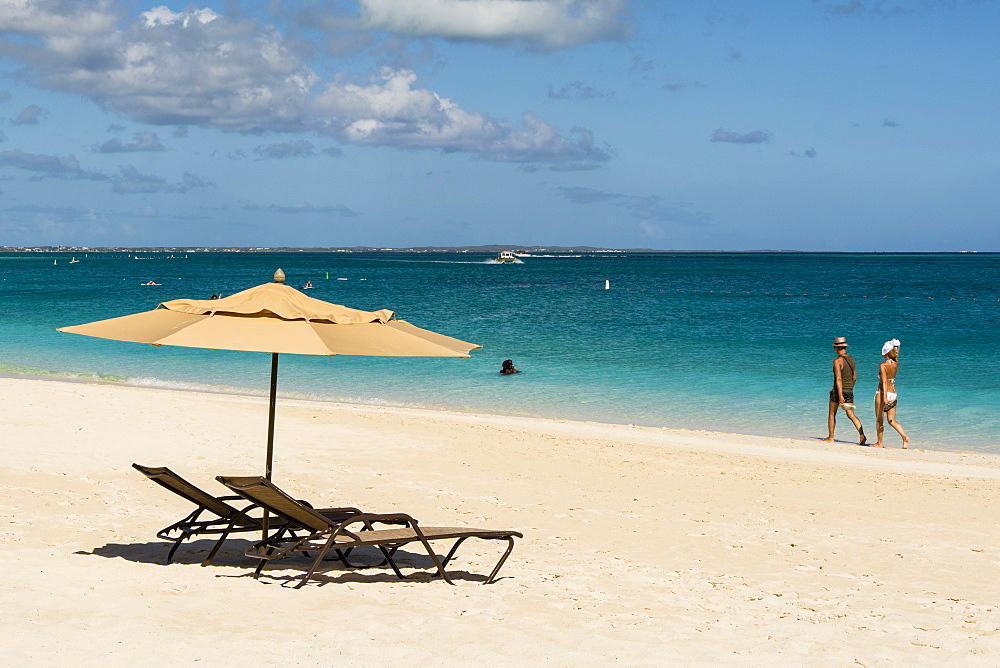 Beach umbrellas on Grace Bay Beach, Providenciales, Turks and Caicos Islands, West Indies, Central America