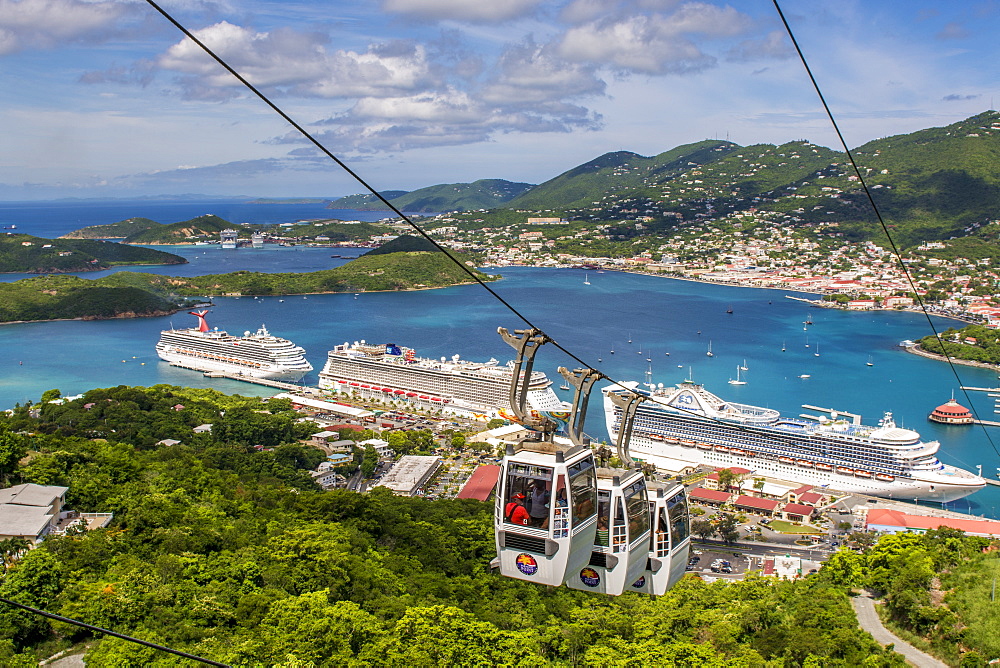 Cable Cars above cruise terminal in Charlotte Amalie, St. Thomas, US Virgin Islands, Caribbean