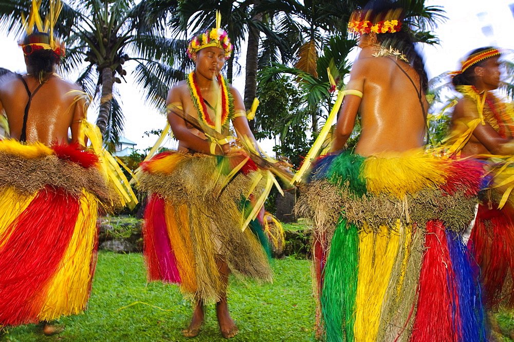 Yapese dancers performing the traditional bamboo stick dance, Yap, Micronesia, Pacific