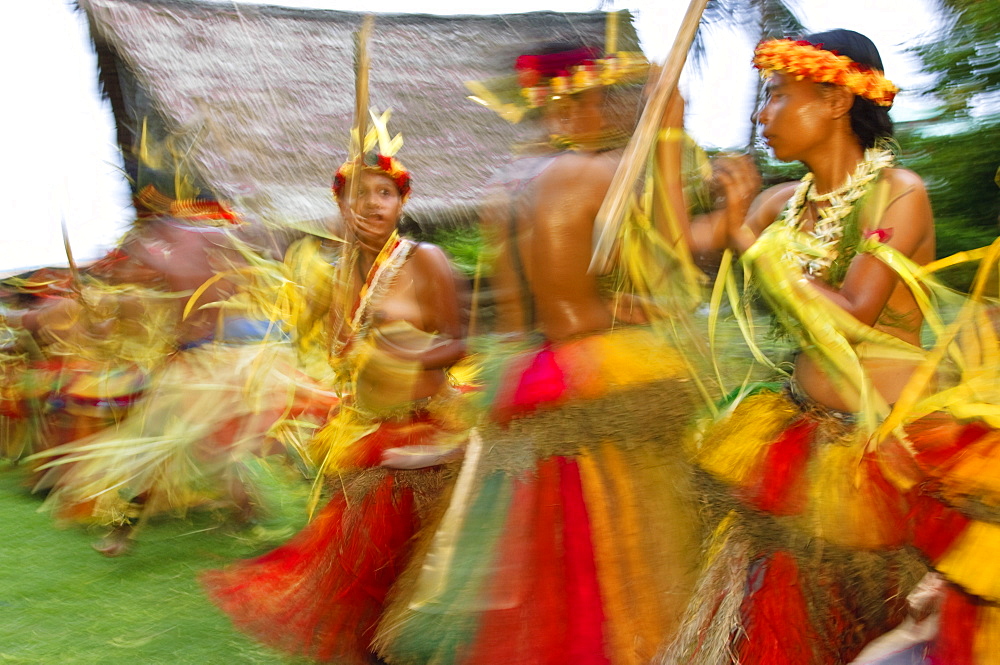 Yapese dancers performing the traditional bamboo stick dance, Yap, Micronesia, Pacific