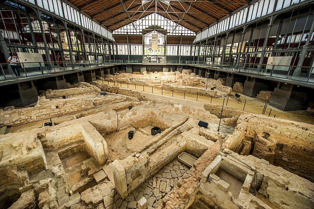 The ruins of an old marketplace at the El Born Cultural and Memorial Centre archaeological site and museum, Barcelona, Catalonia, Spain, Europe