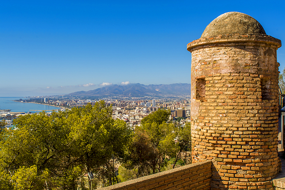 The Alcazaba and Castle of Gibralfaro on Mount Malaga above the old town, Malaga, Costa del Sol, Andalusia, Spain, Europe