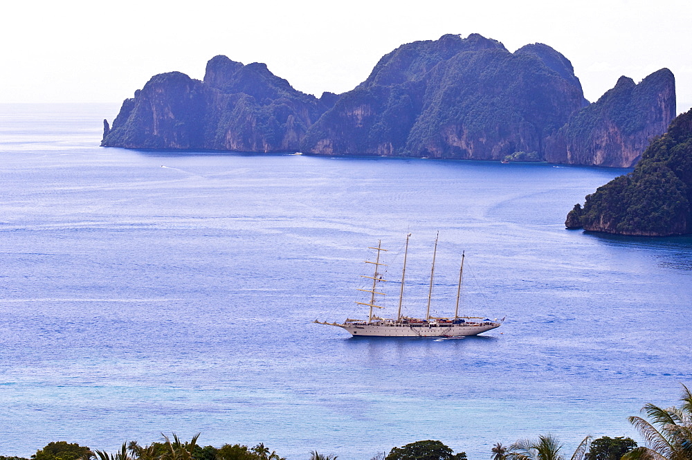 Clipper ship at Ko Phi Phi Island in the Andaman Sea, Thailand, Southeast Asia, Asia