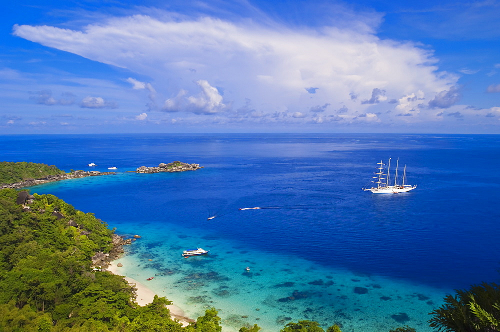 Clipper ship anchored off Ko Miang Island, Similan Islands in the Andaman Sea, Thailand, Southeast Asia, Asia