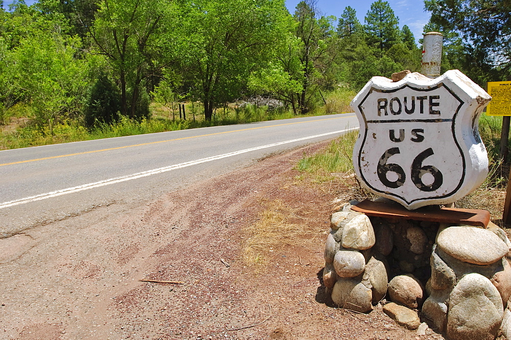 Road sign along historic Route 66, New Mexico, United States of America, North America