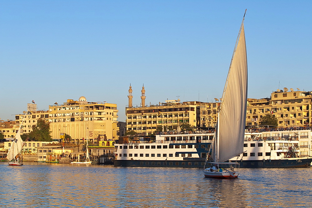 Felucca sailing on the River Nile near Aswan, Egypt, North Africa, Africa