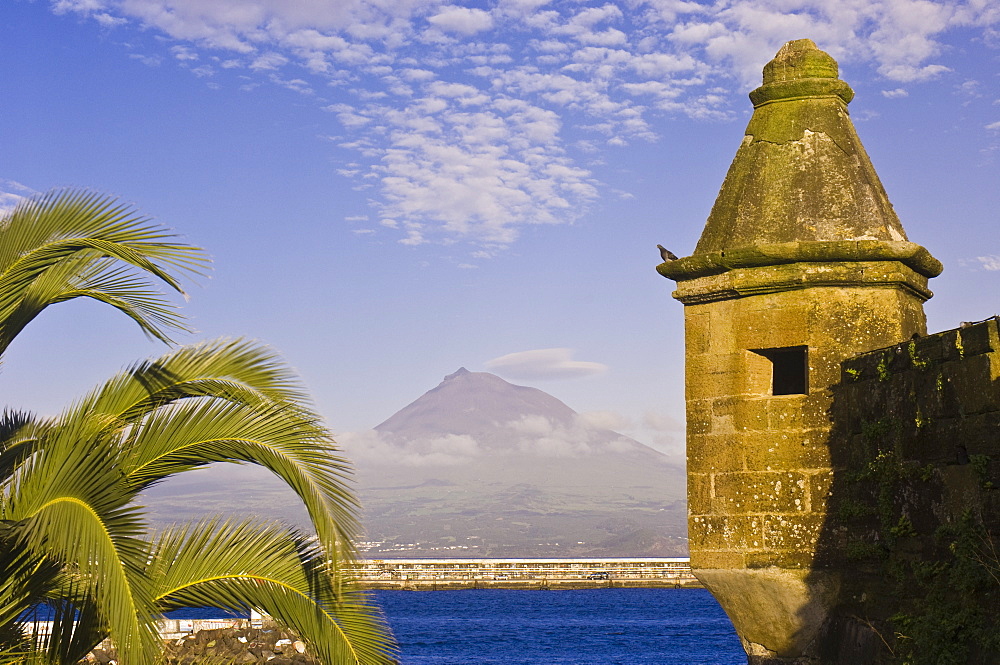 Mount Pico seen from waterfront of Horta, Faial, Azores, Portugal, Atlantic, Europe