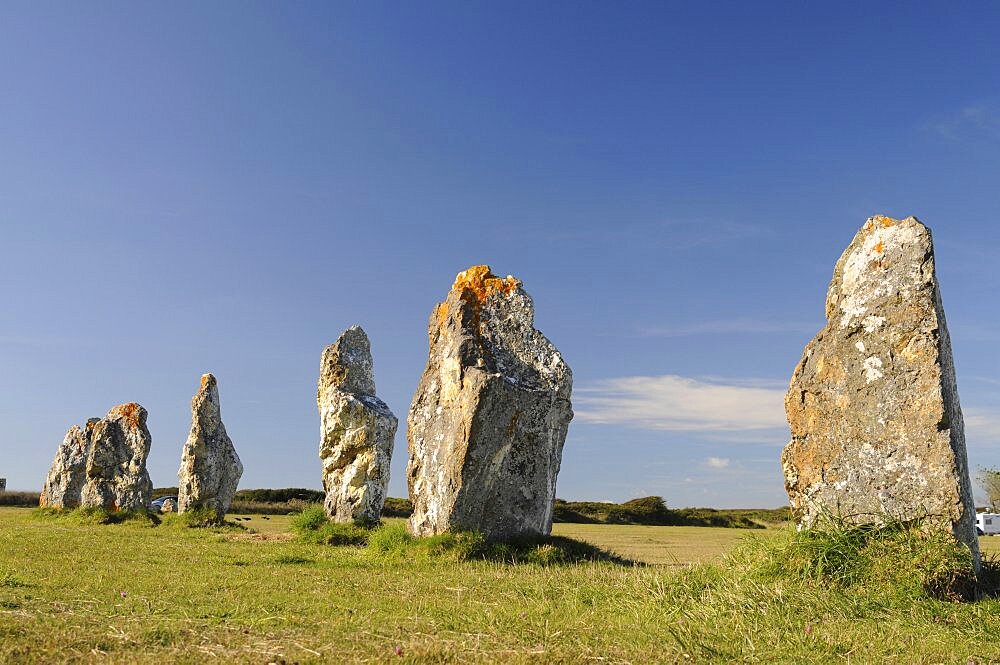 France, Brittany, Lagatjar, Alignment de Lagatjar standing stones near Cameret-sur-Mer.