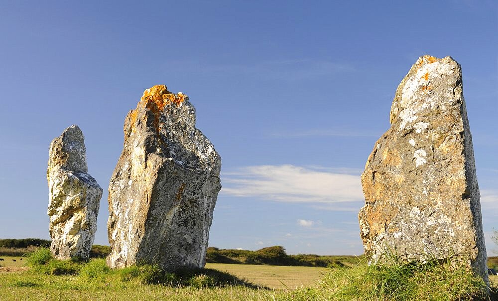 France, Brittany, Lagatjar, Alignment de Lagatjar standing stones near Cameret-sur-Mer.