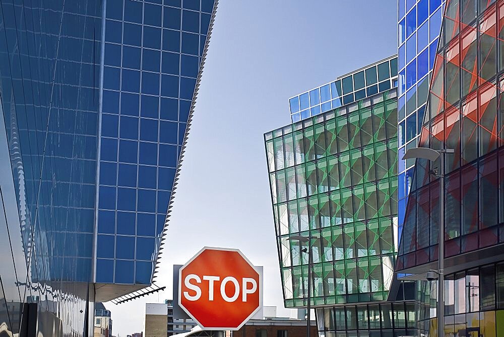 Ireland, County Dublin, Dublin City, Modern exterior of the Grand Canal Theatre.