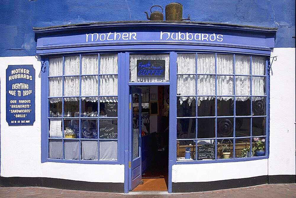 Ireland, County Cork, Kinsale, Facade of restaurant known as Mother Hubbards .