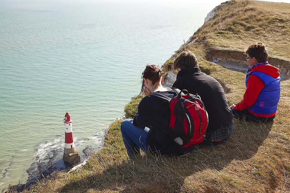 England, East Sussex, Beachy Head, Lighthouse seen from the cliff top.