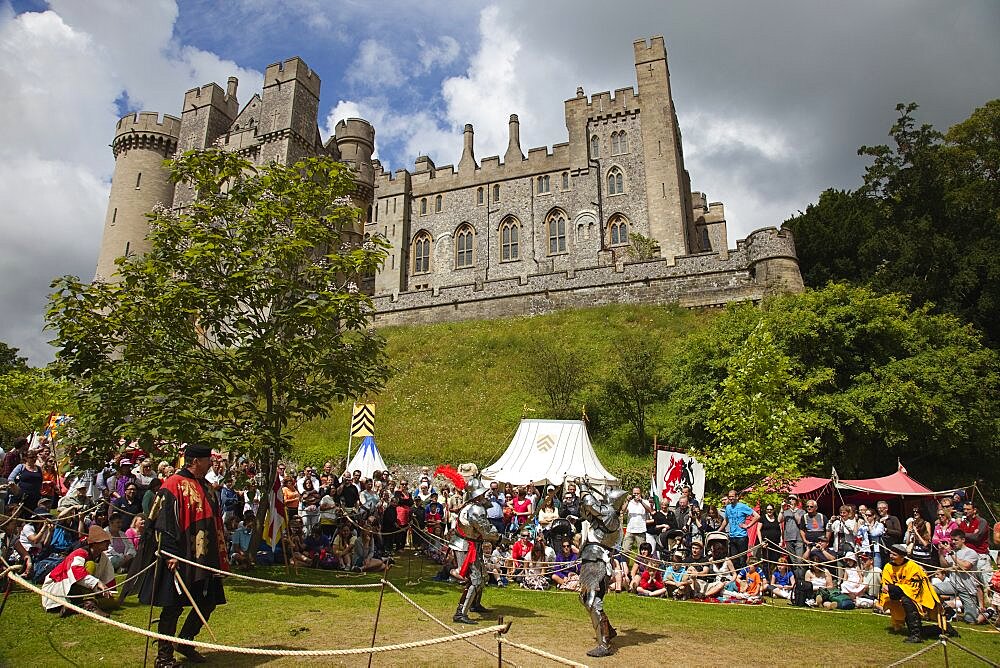 England, West Sussex, Arundel, Jousting festival in the grounds of Arundel Castle.