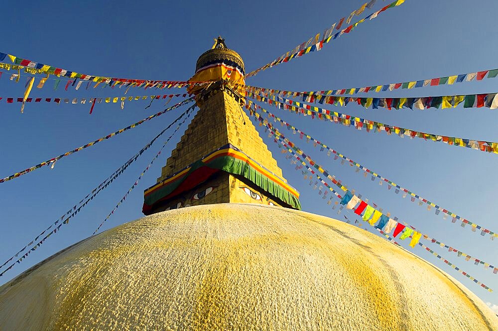 Nepal, Kathmandu, Boudnath Tibetan Buddhist Temple.