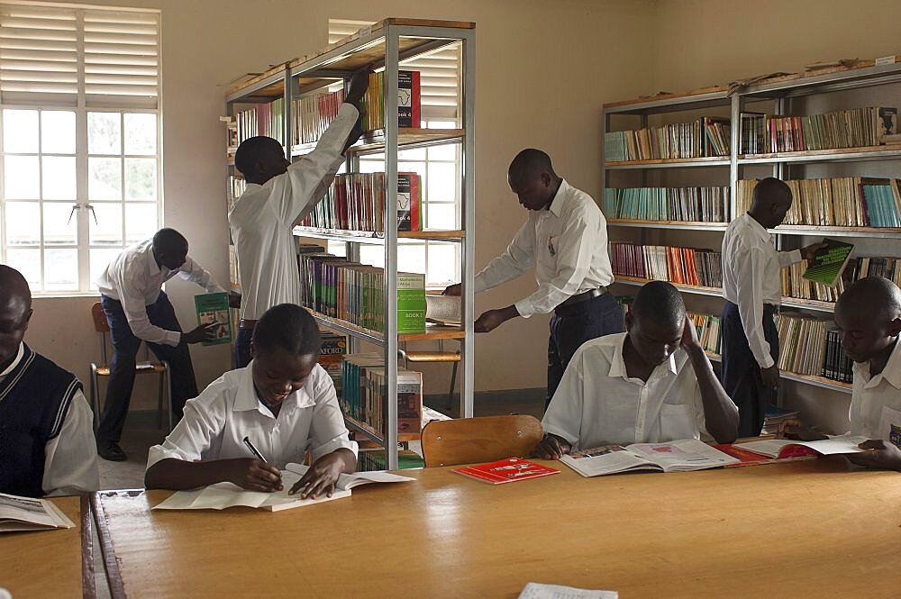 Uganda, Kabarole District, Student teachers in the library at Fort Portal Teacher Training College.