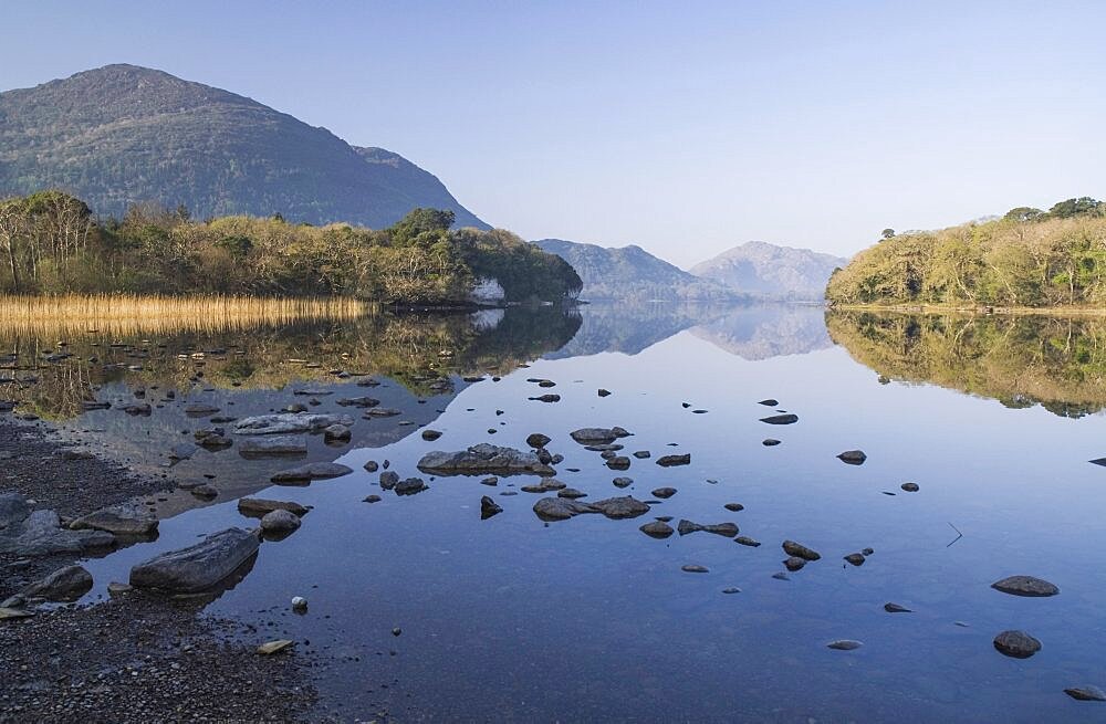 Ireland, County Kerry, Killarney, Muckross Lake with Torc Mountain.